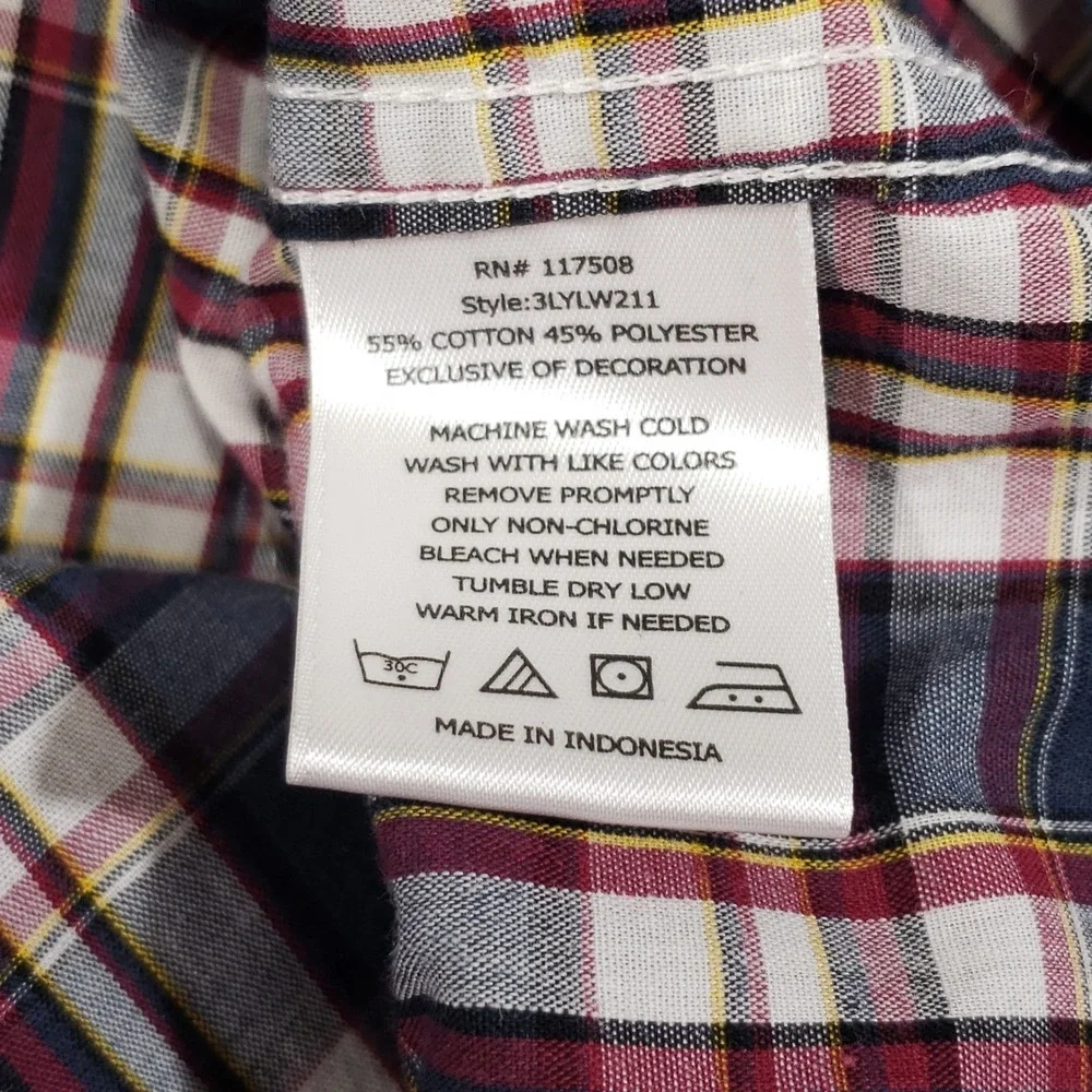 Levi's Pearl Snap Shirt Mens XXL Navy Red Plaid Western Modern Fit Shoulder Yoke